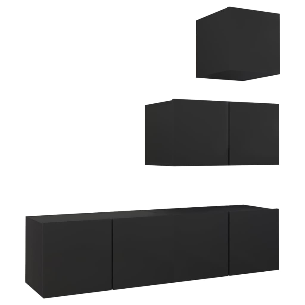 vidaXL 4 Piece TV Cabinet Set Black Engineered Wood