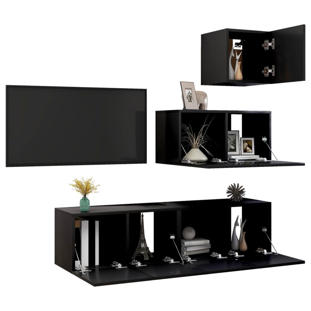 vidaXL 4 Piece TV Cabinet Set Black Engineered Wood