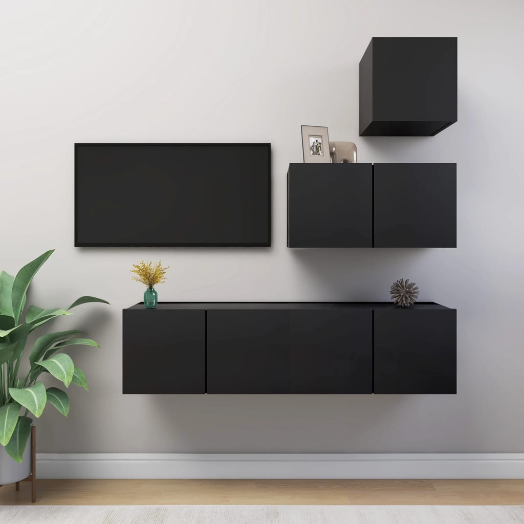 vidaXL 4 Piece TV Cabinet Set Black Engineered Wood