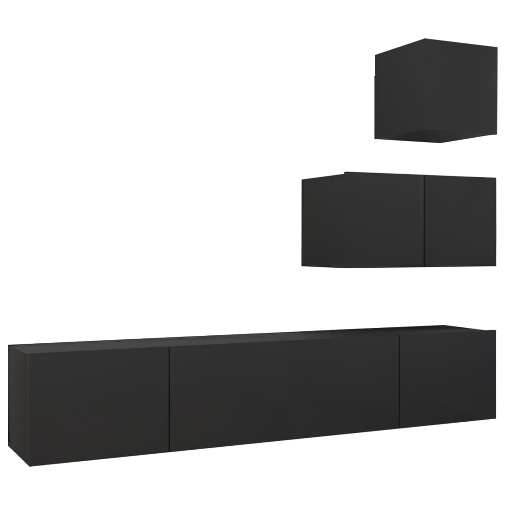 vidaXL 4 Piece TV Cabinet Set Black Engineered Wood