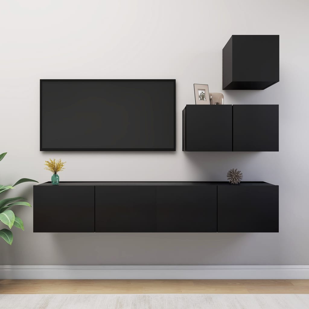 vidaXL 4 Piece TV Cabinet Set Black Engineered Wood