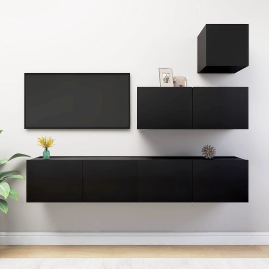 vidaXL 4 Piece TV Cabinet Set Black Engineered Wood