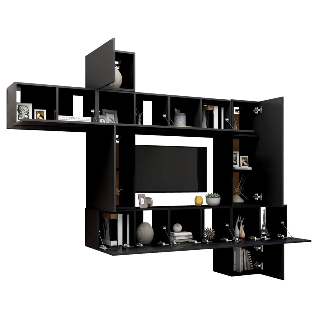 vidaXL 10 Piece TV Cabinet Set Black Engineered Wood