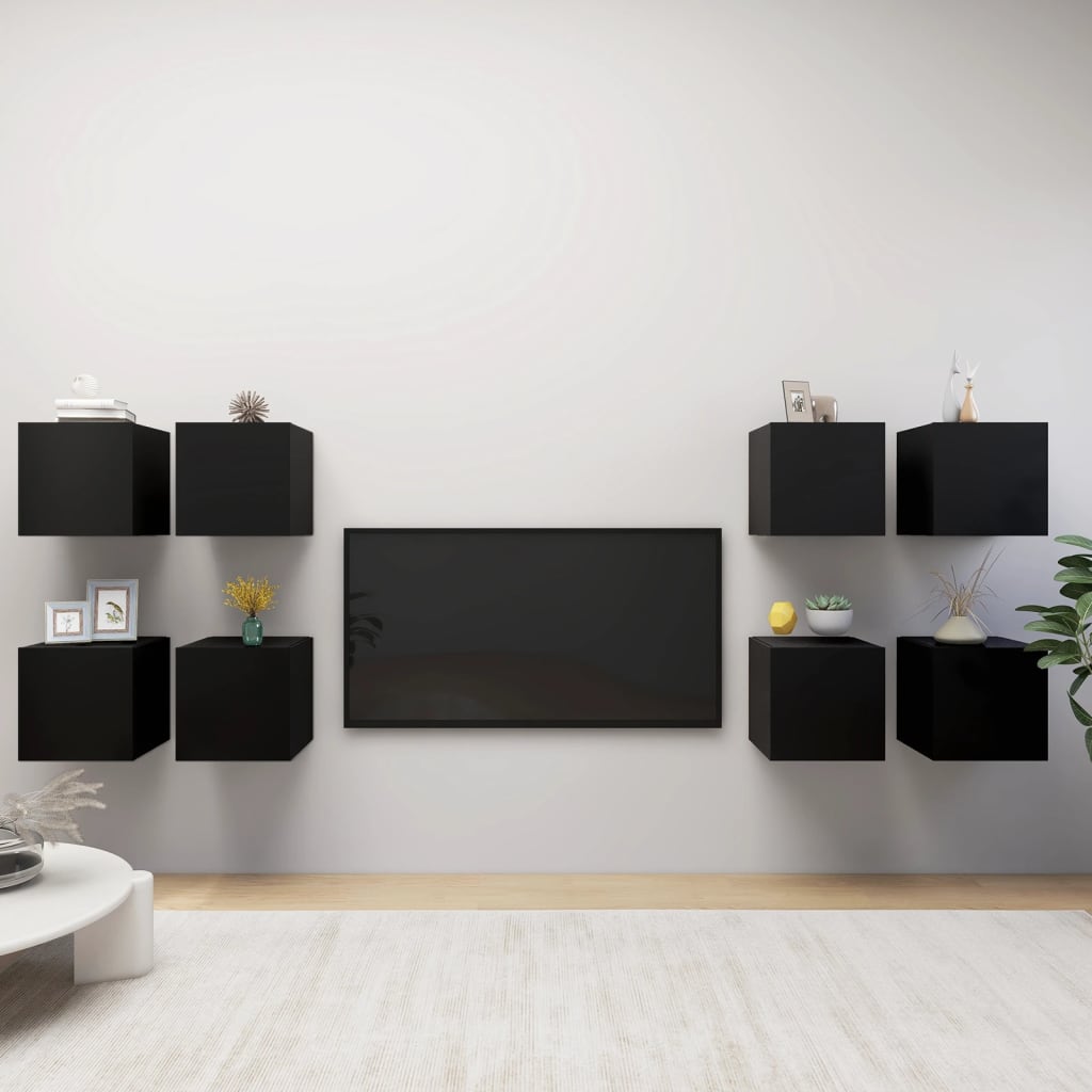 vidaXL Wall Mounted TV Cabinets 8 pcs Black 30.5x30x30 cm