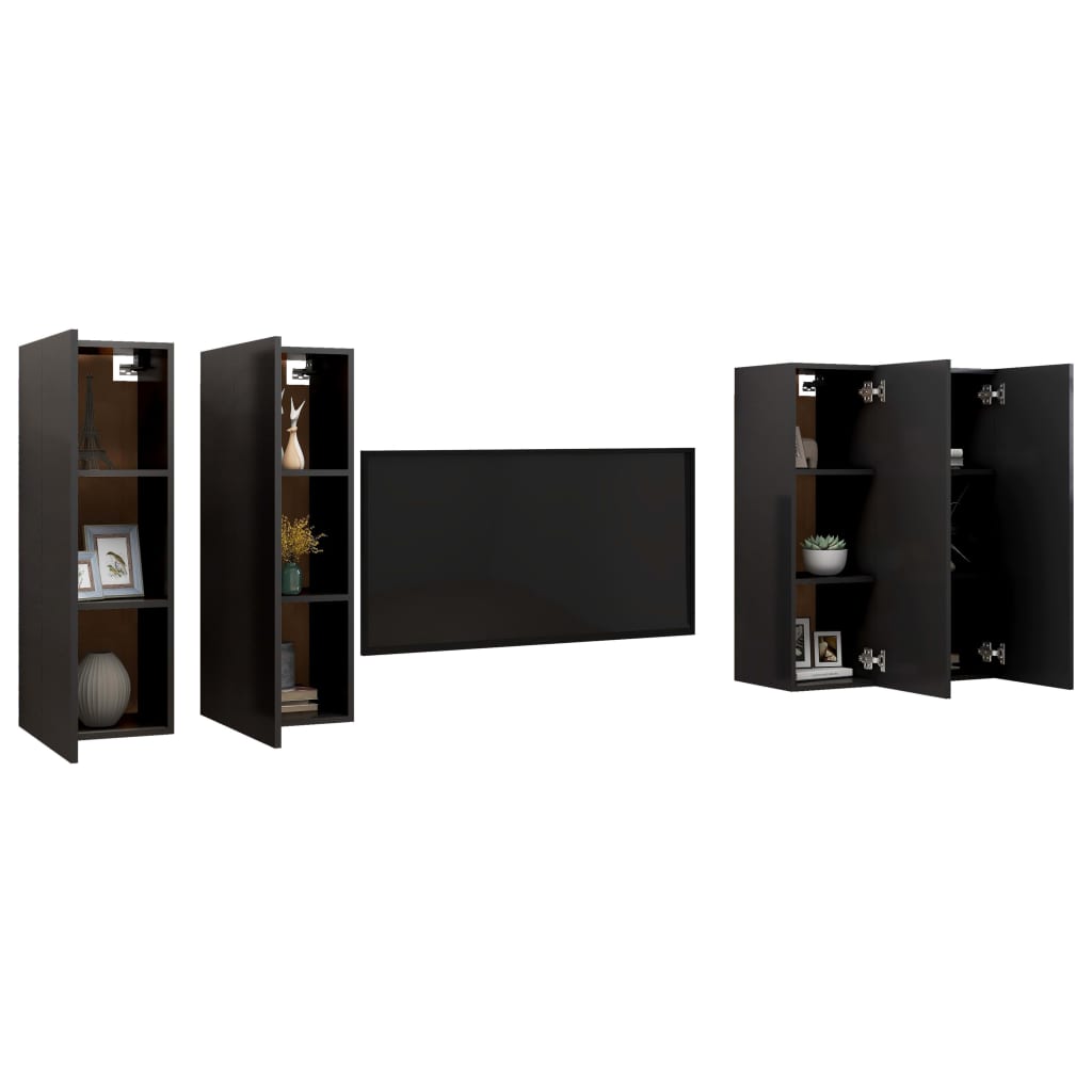 vidaXL TV Cabinets 4 pcs Black 30.5x30x90 cm Engineered Wood