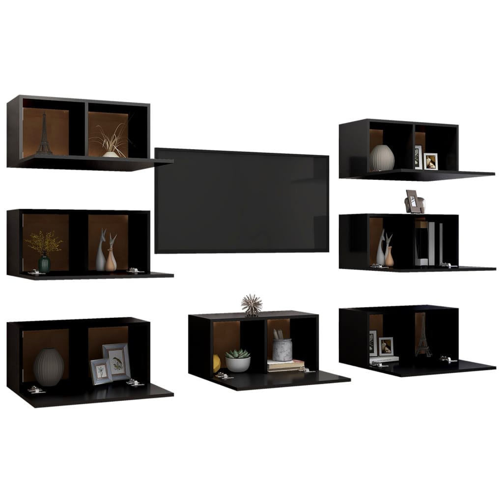 vidaXL TV Cabinets 7 pcs Black 30.5x30x60 cm Engineered Wood