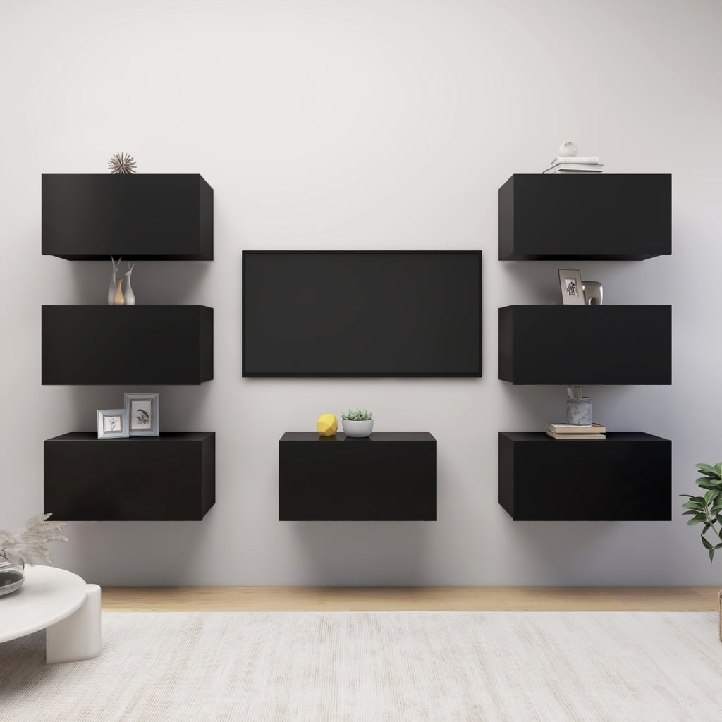 vidaXL TV Cabinets 7 pcs Black 30.5x30x60 cm Engineered Wood