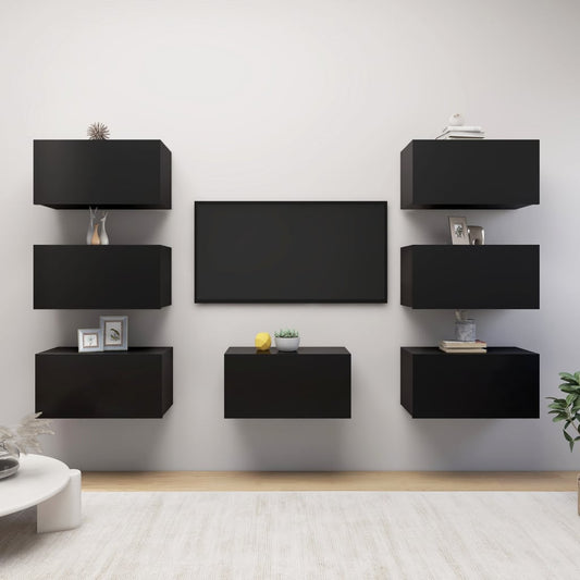 vidaXL TV Cabinets 7 pcs Black 30.5x30x60 cm Engineered Wood