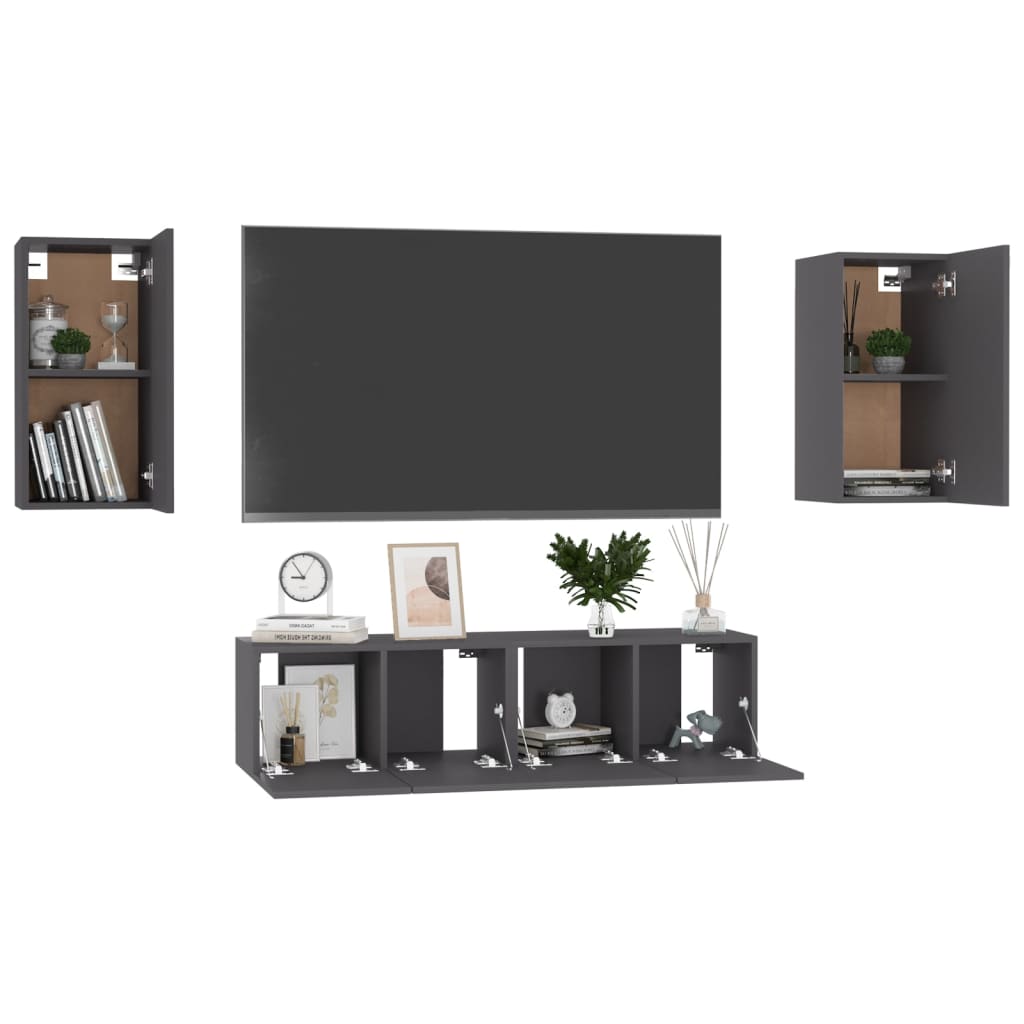 vidaXL 4 Piece TV Cabinet Set Grey Engineered Wood