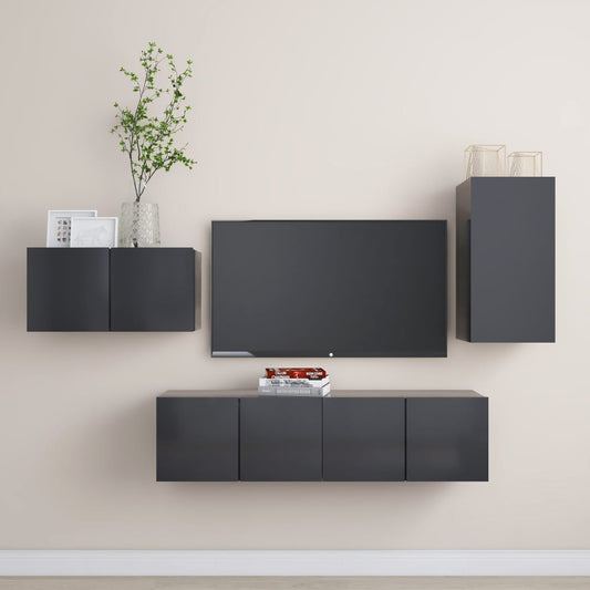 vidaXL 4 Piece TV Cabinet Set Grey Engineered Wood