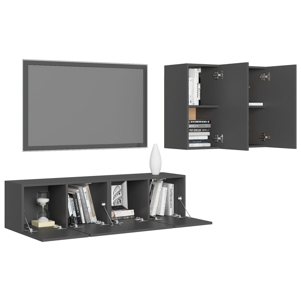 vidaXL 4 Piece TV Cabinet Set Grey Engineered Wood