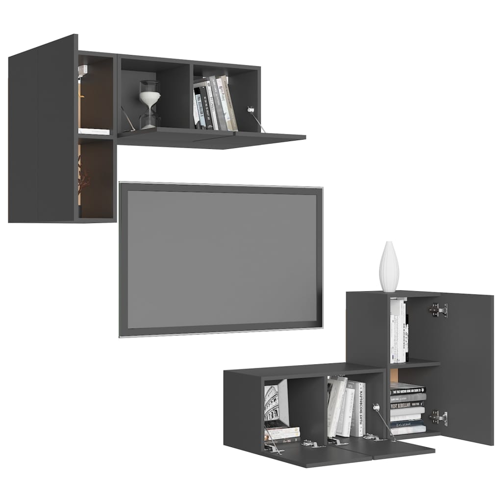 vidaXL 4 Piece TV Cabinet Set Grey Engineered Wood