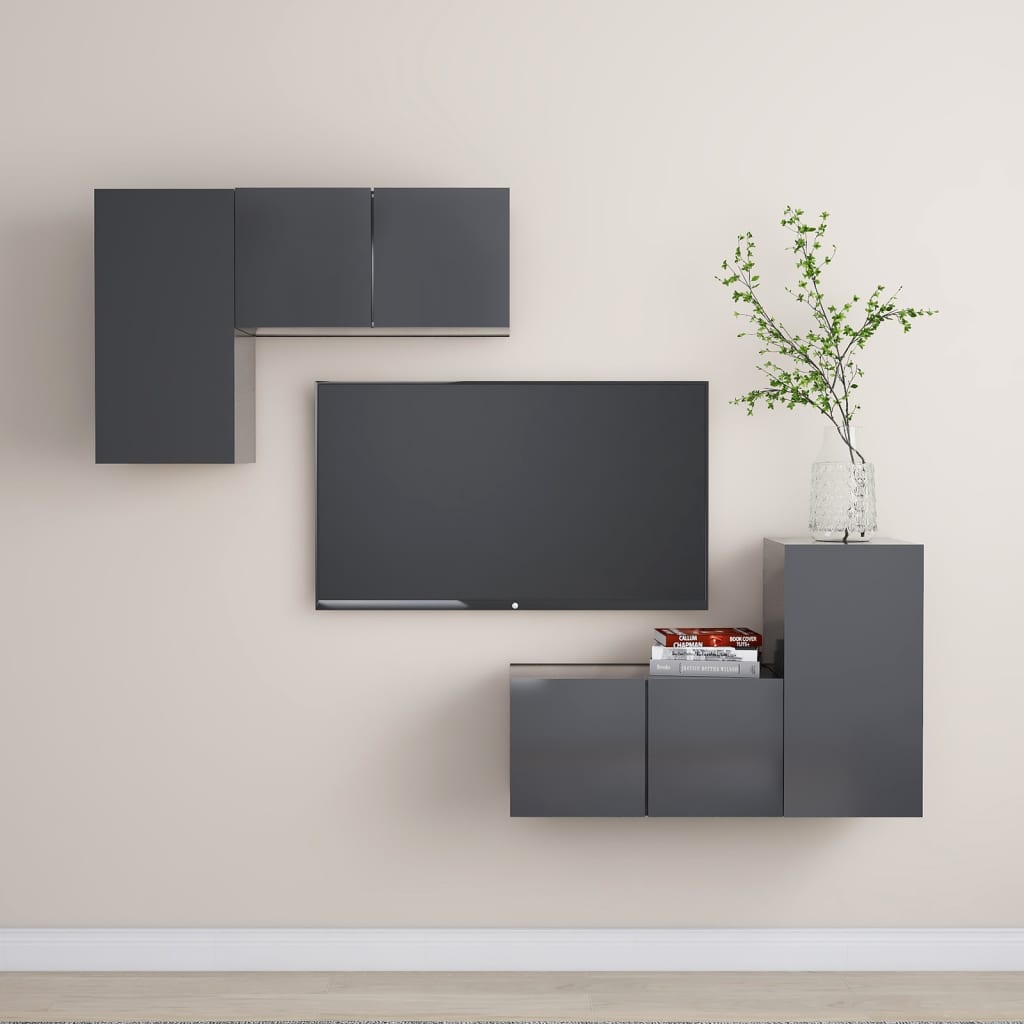 vidaXL 4 Piece TV Cabinet Set Grey Engineered Wood