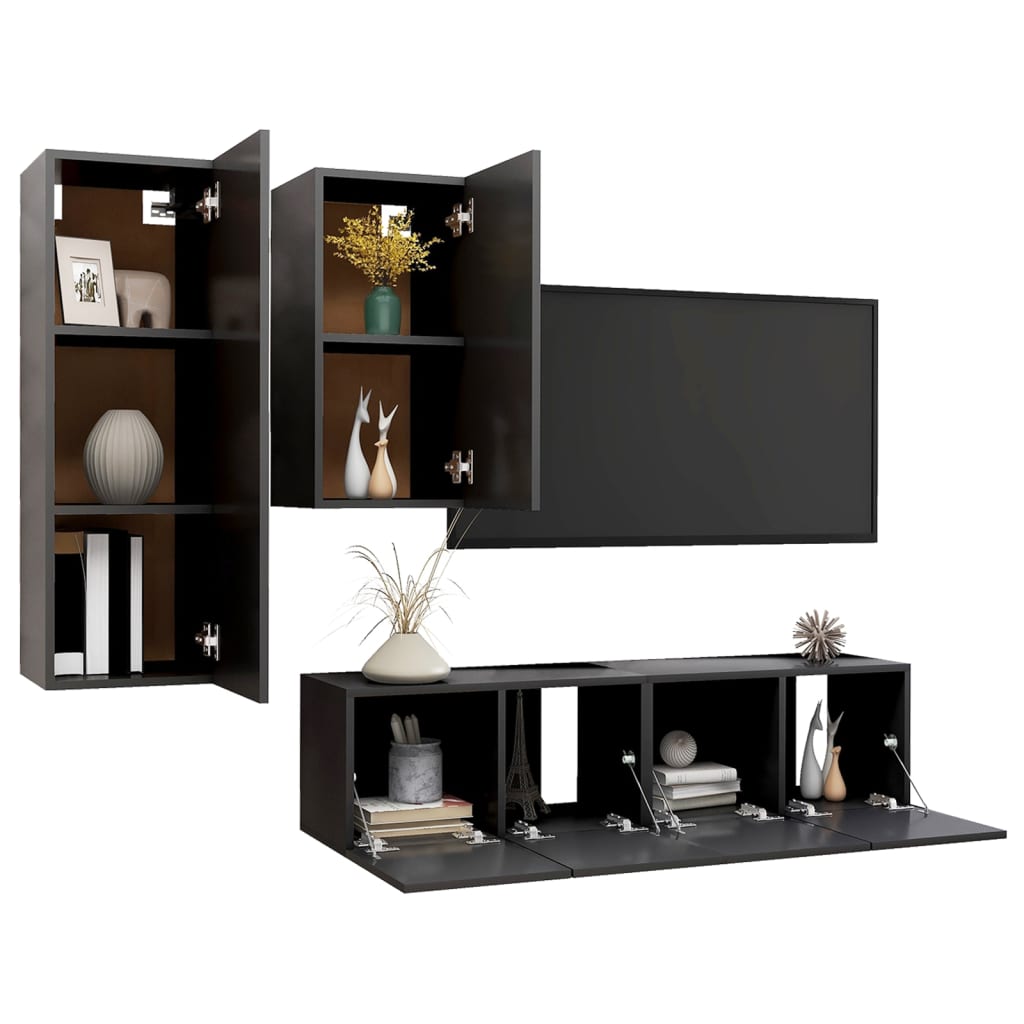 vidaXL 4 Piece TV Cabinet Set Grey Engineered Wood