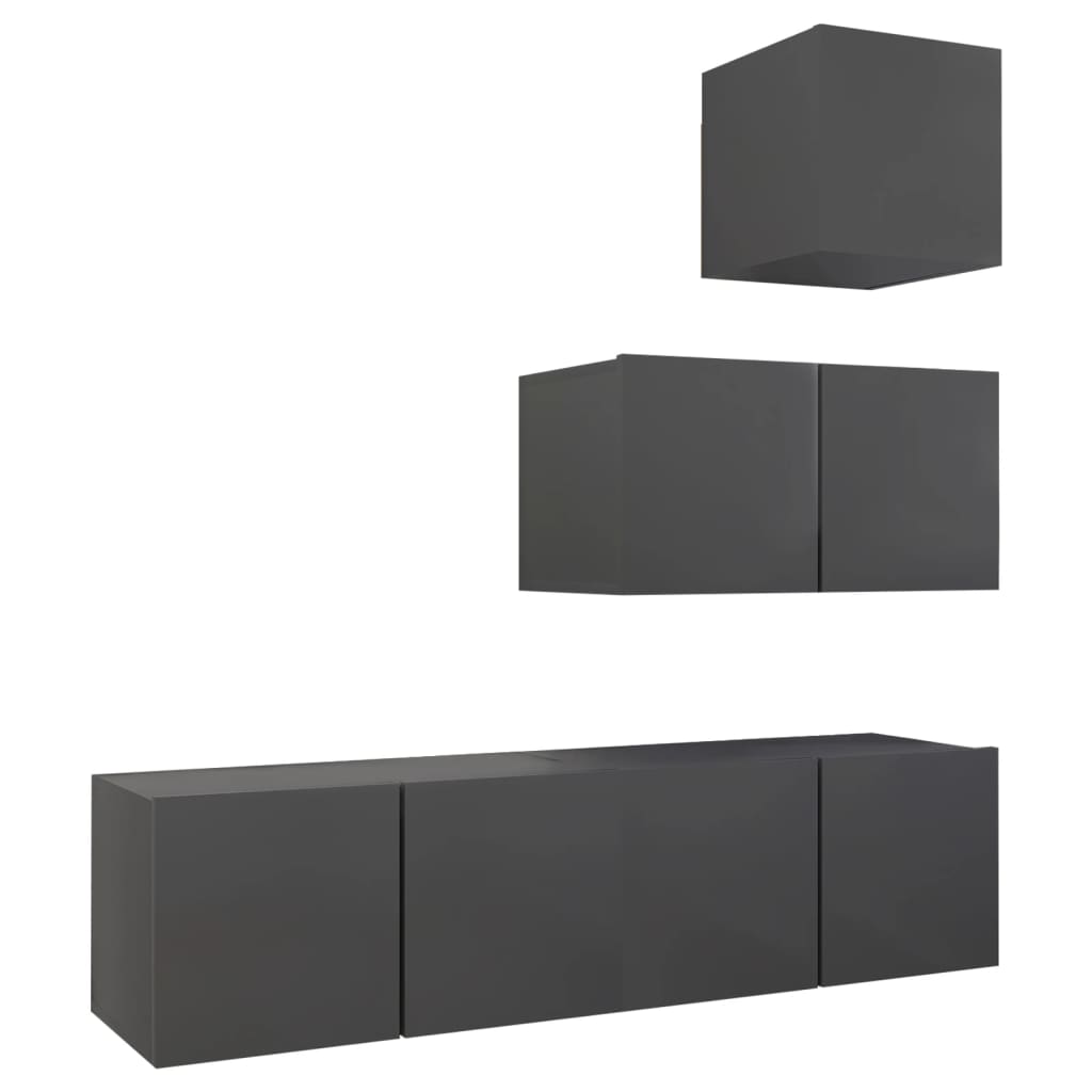 vidaXL 4 Piece TV Cabinet Set Grey Engineered Wood