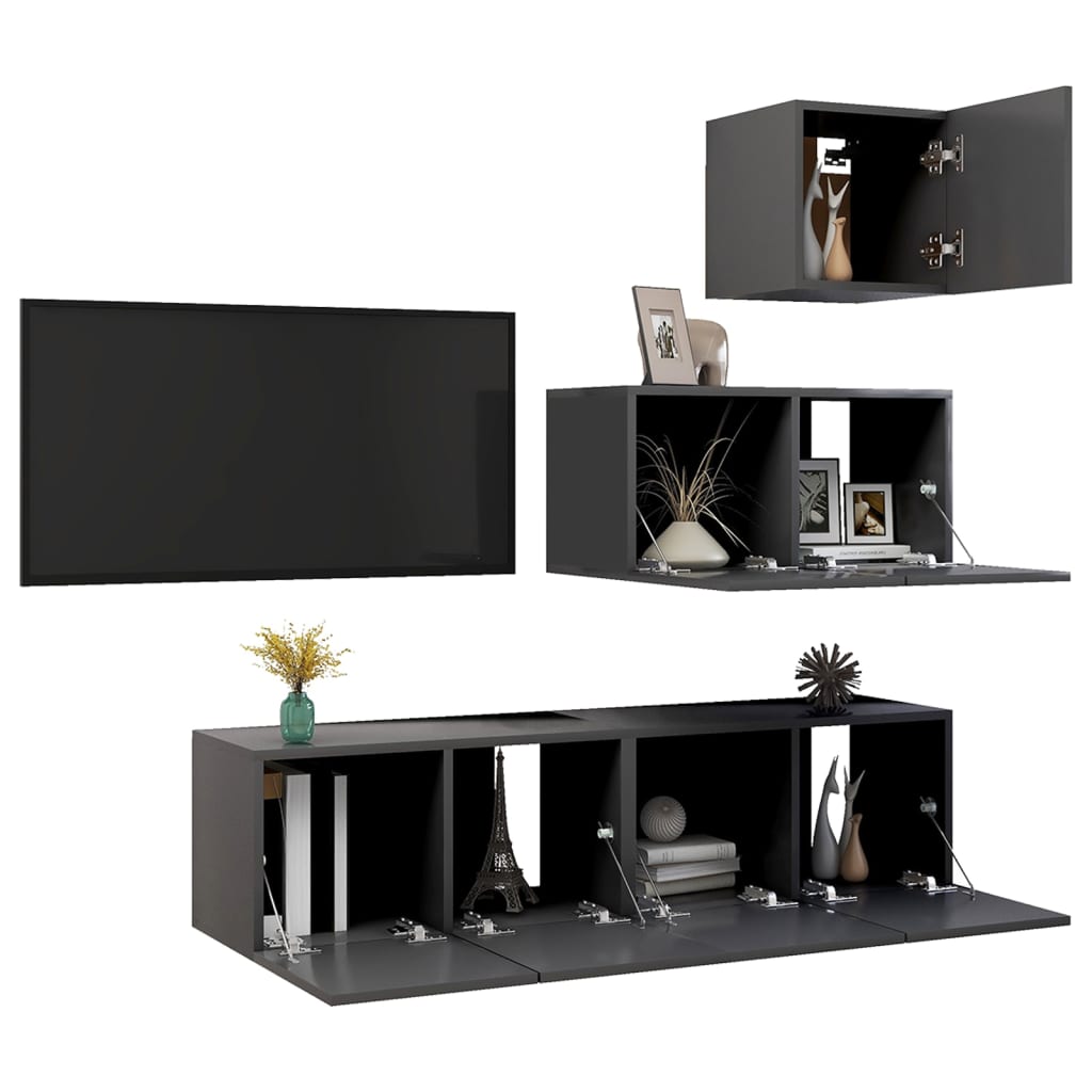 vidaXL 4 Piece TV Cabinet Set Grey Engineered Wood