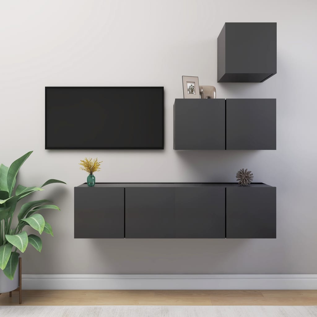 vidaXL 4 Piece TV Cabinet Set Grey Engineered Wood