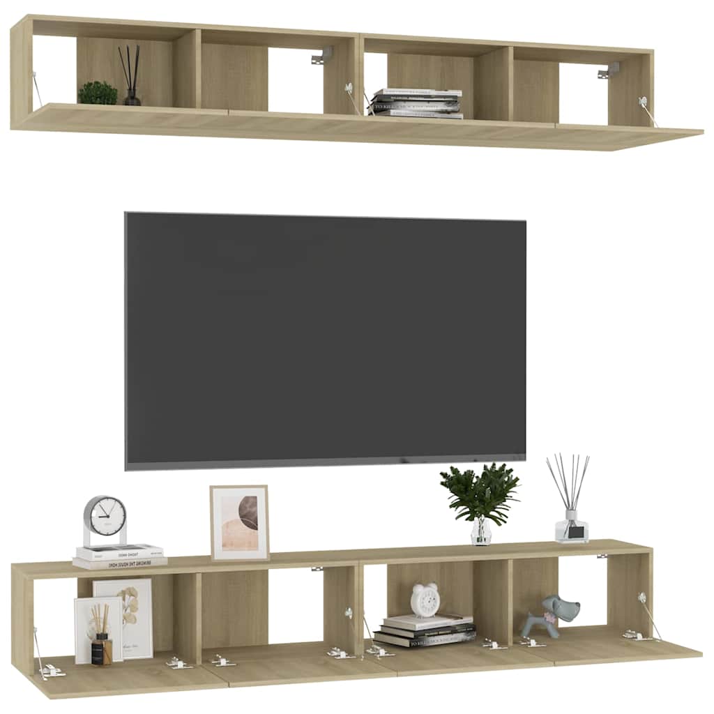 4 Piece TV Cabinet Set Sonoma Oak 100x30x30 cm Engineered Wood