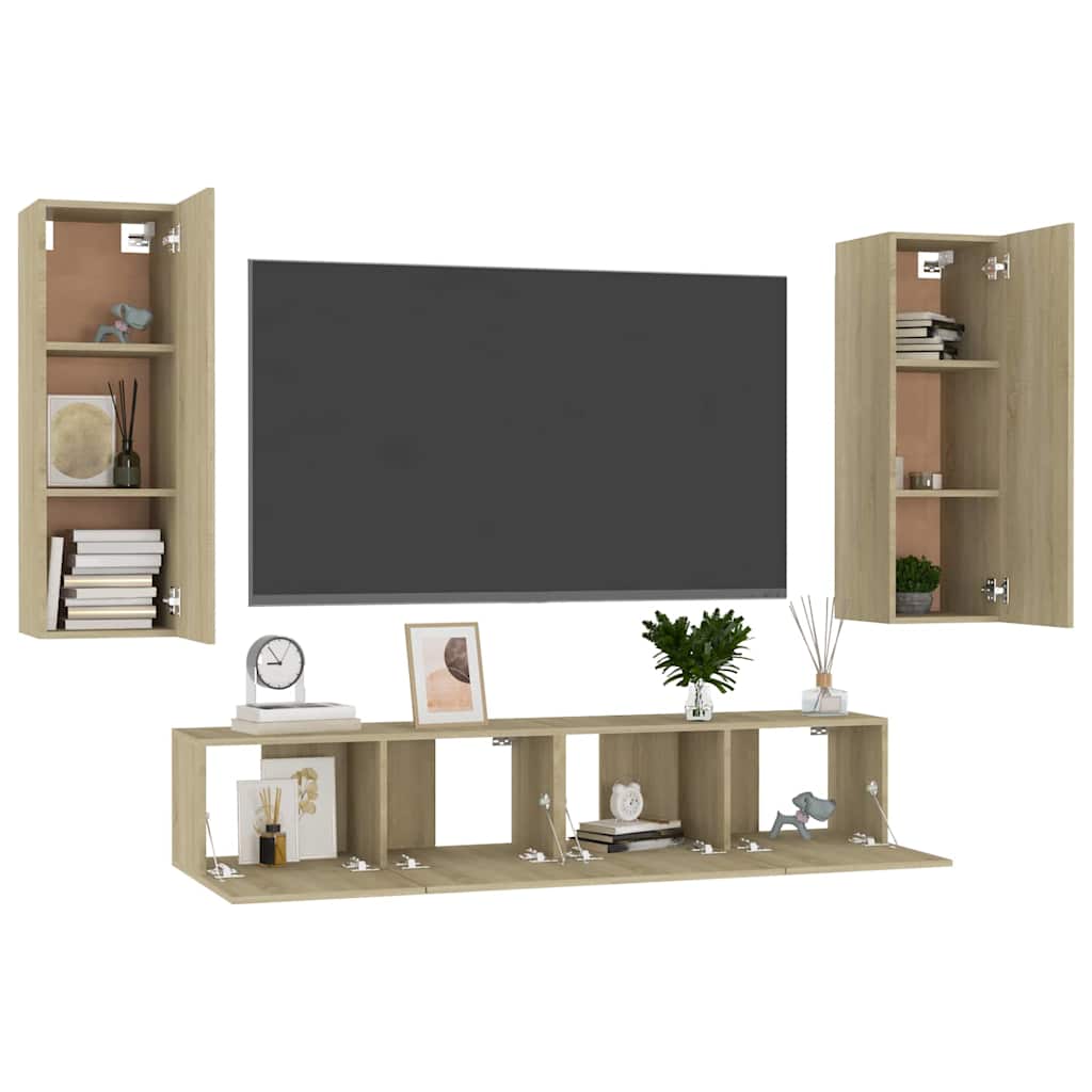 4 Piece TV Cabinet Set Sonoma Oak Engineered Wood