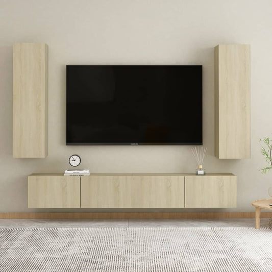 vidaXL 4 Piece TV Cabinet Set Sonoma Oak Engineered Wood