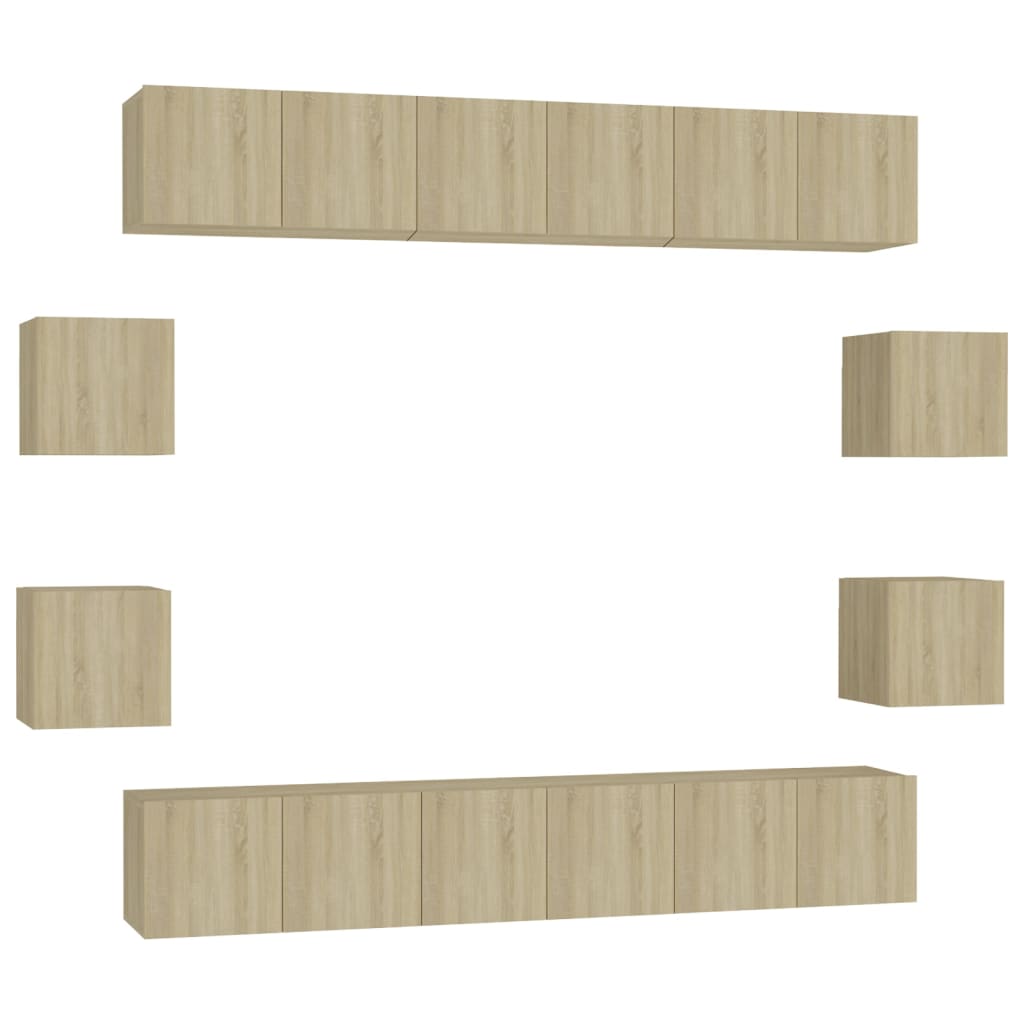 3078962 vidaXL 10 Piece TV Cabinet Set Sonoma Oak Engineered Wood (2x804519+804492)