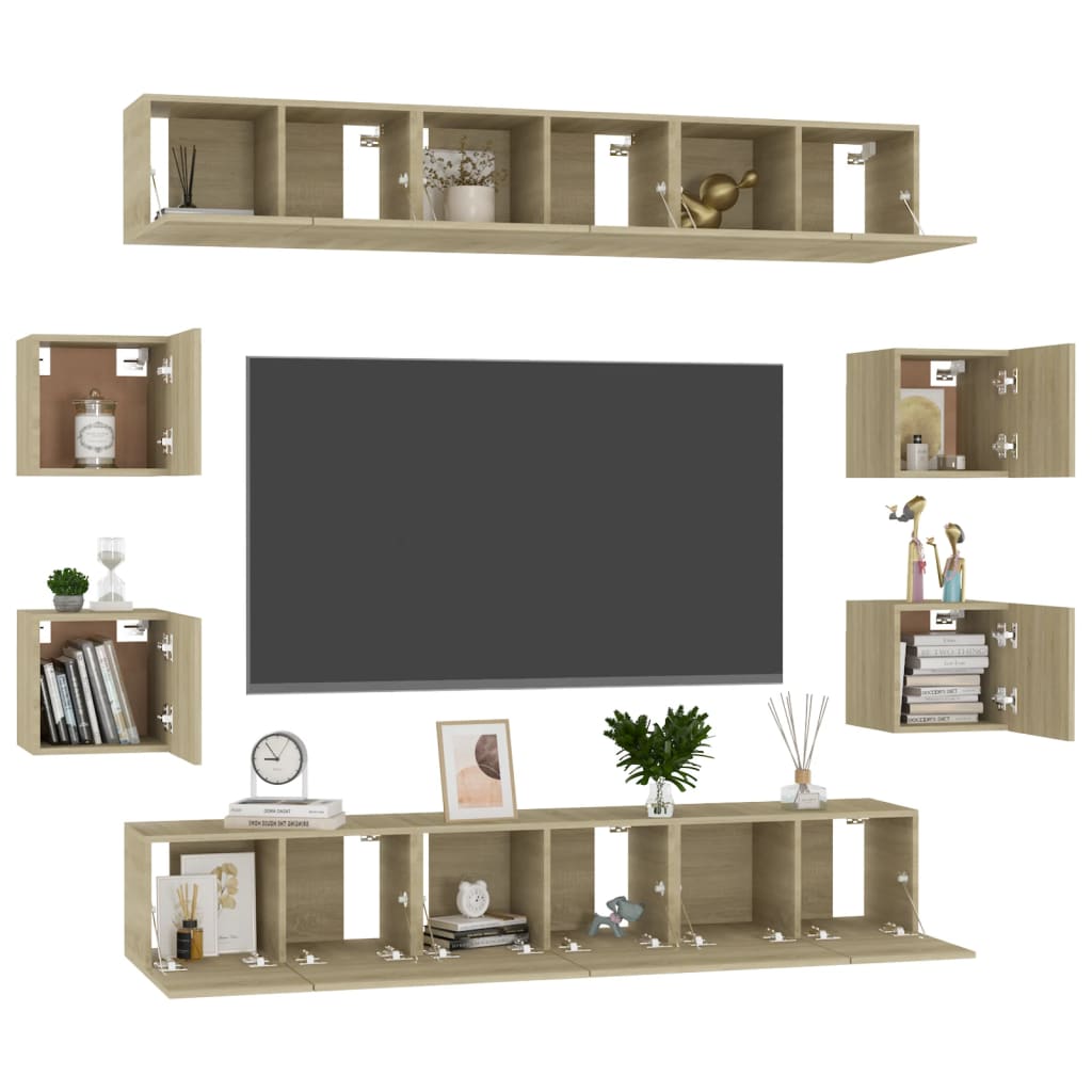 3078962 vidaXL 10 Piece TV Cabinet Set Sonoma Oak Engineered Wood (2x804519+804492)