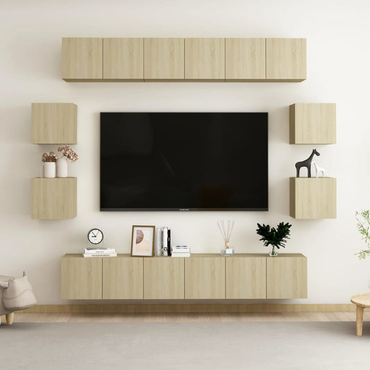 3078962 vidaXL 10 Piece TV Cabinet Set Sonoma Oak Engineered Wood (2x804519+804492)