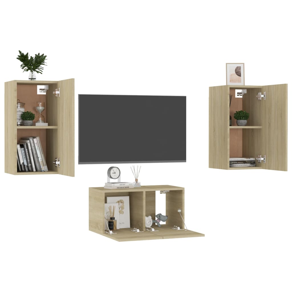 vidaXL 3 Piece TV Cabinet Set Sonoma Oak Engineered Wood