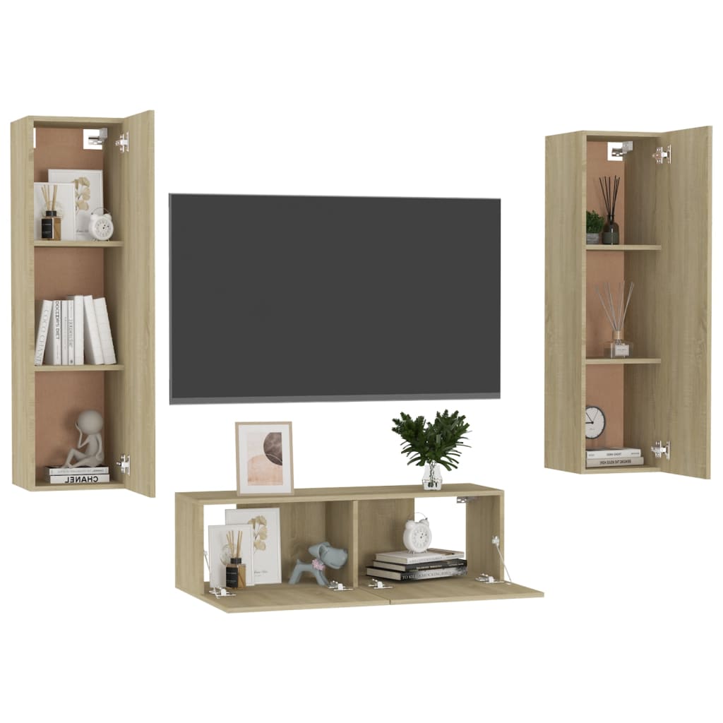 vidaXL 3 Piece TV Cabinet Set Sonoma Oak Engineered Wood