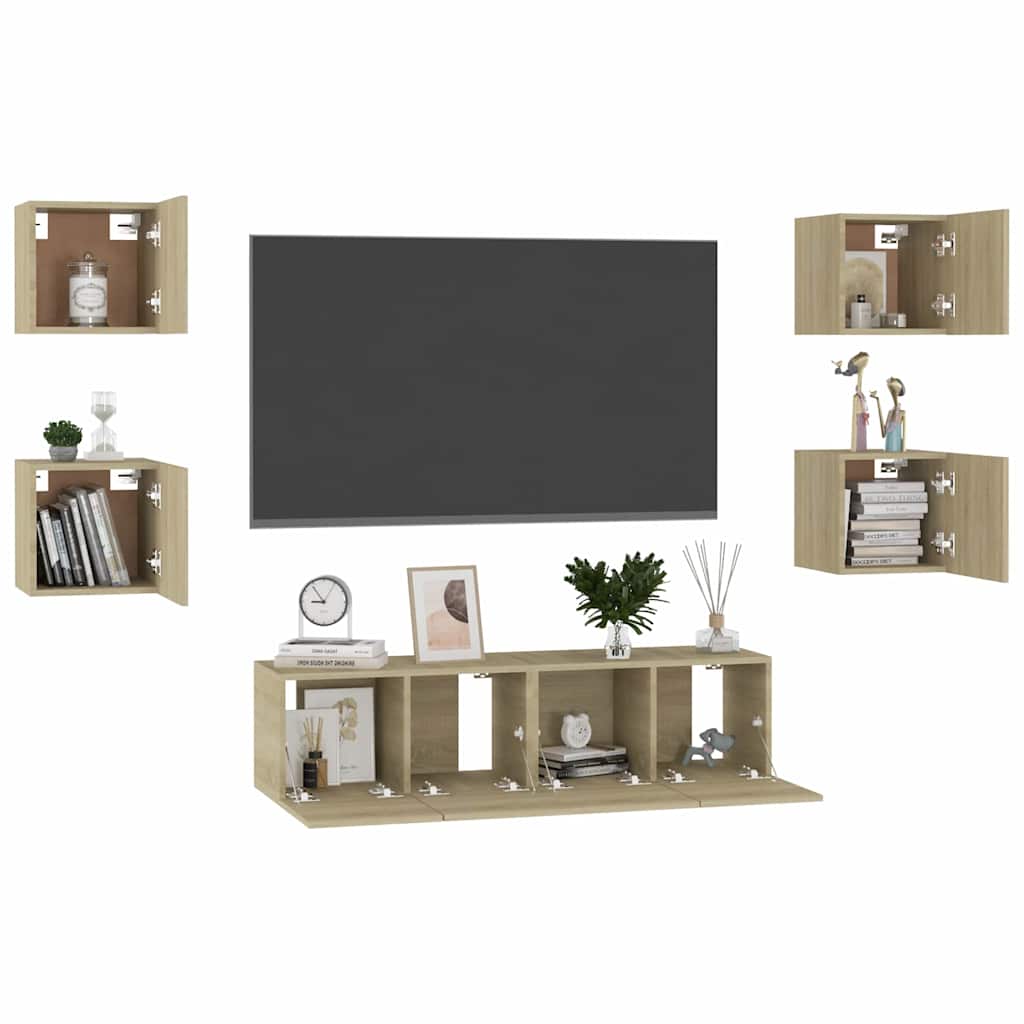 6 Piece TV Cabinet Set Sonoma Oak Engineered Wood