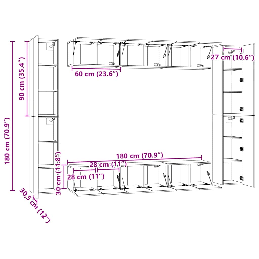 3078980 vidaXL 10 Piece TV Cabinet Set Sonoma Oak Engineered Wood (2x804519+2x803351)
