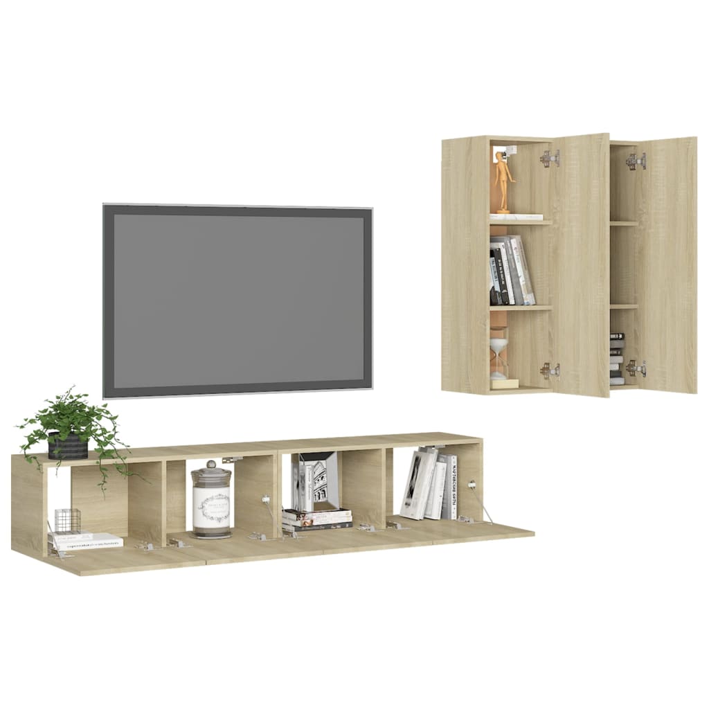 3079001 vidaXL 4 Piece TV Cabinet Set Sonoma Oak Engineered Wood (801475x2+803351)