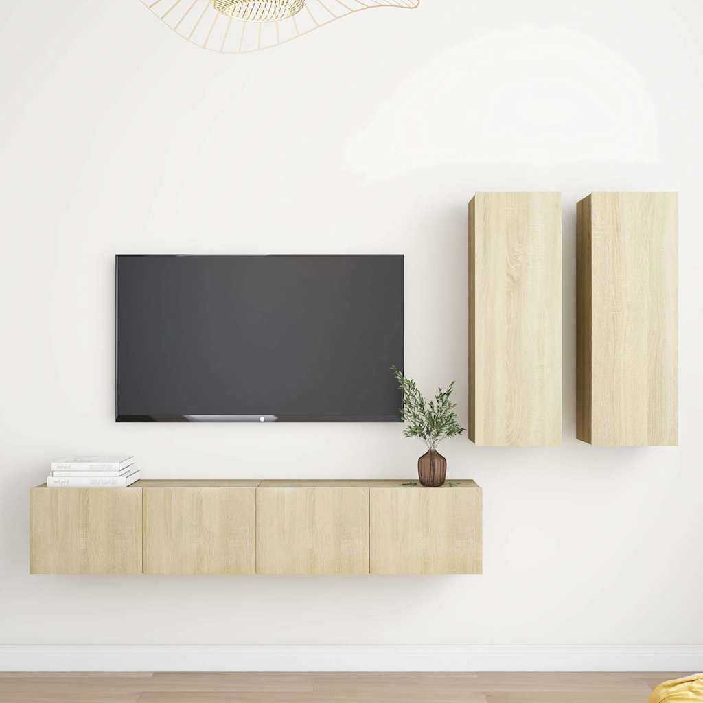 4 Piece TV Cabinet Set Sonoma Oak Engineered Wood