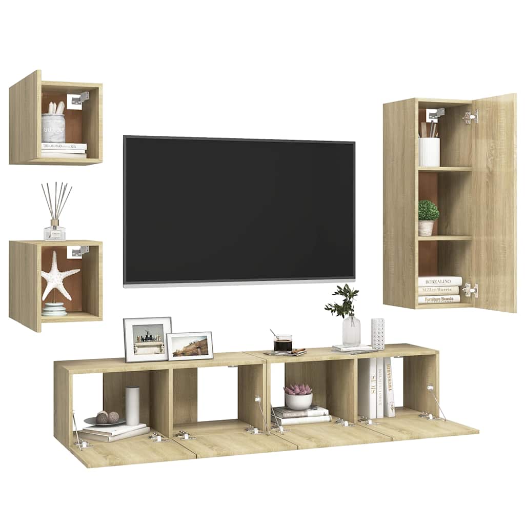 5 Piece TV Cabinet Sets Sonoma Oak Engineered Wood