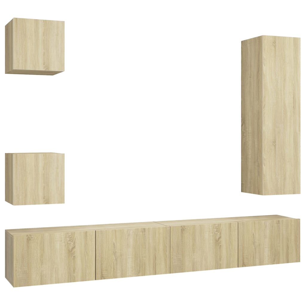 5 Piece TV Cabinet Set Sonoma Oak Engineered Wood
