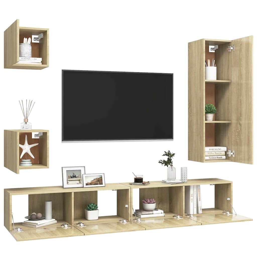 5 Piece TV Cabinet Set Sonoma Oak Engineered Wood