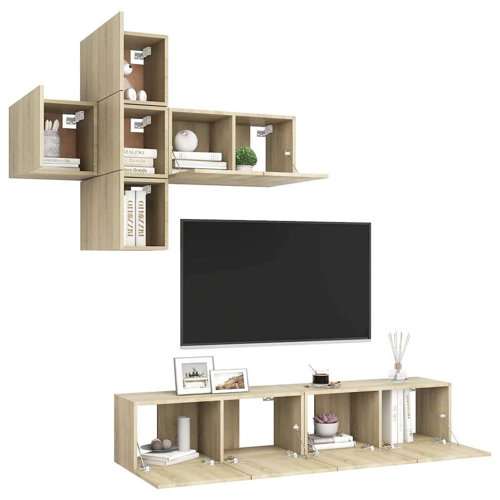 7 Piece TV Cabinet Set Sonoma Oak Engineered Wood