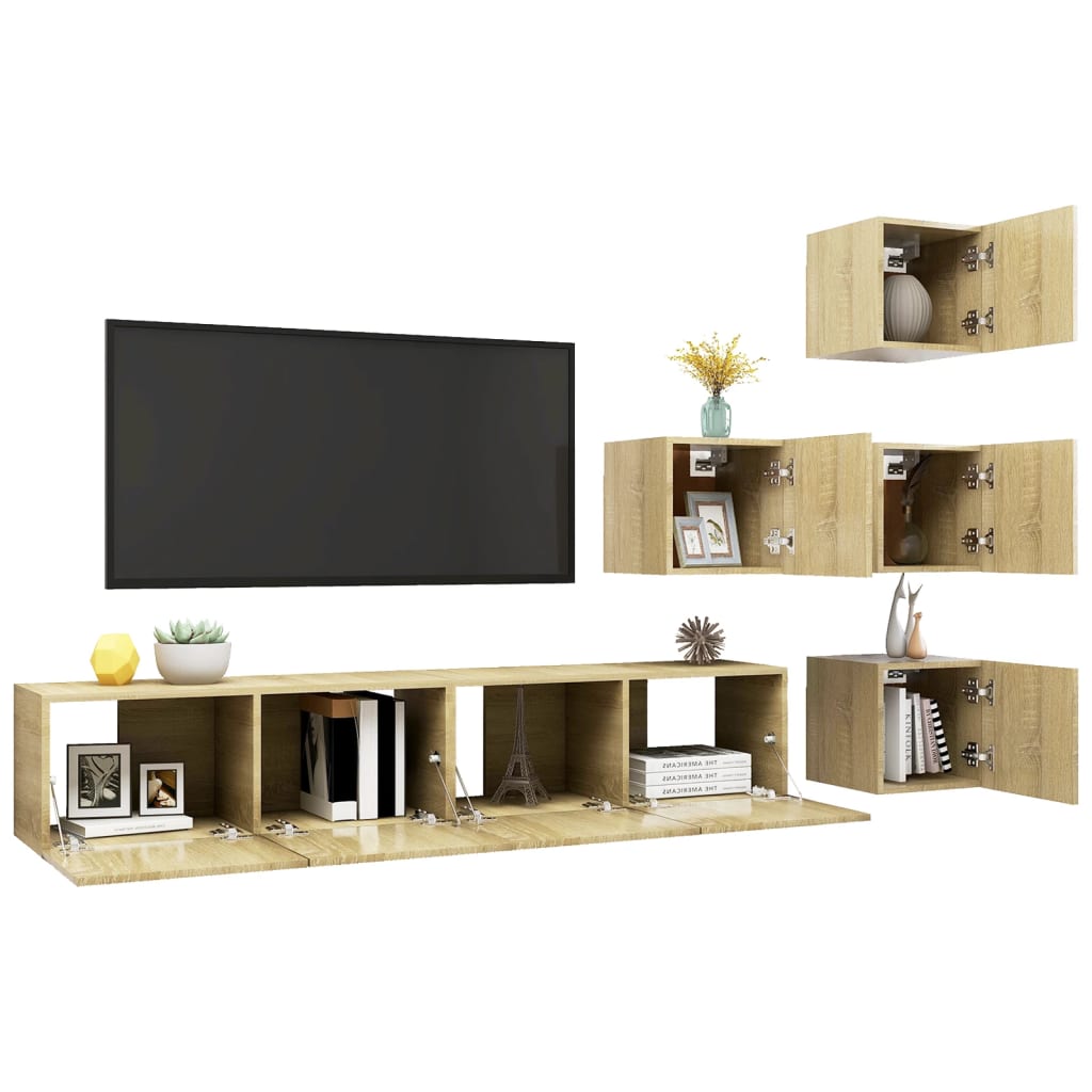3079036 vidaXL 6 Piece TV Cabinet Set Sonoma Oak Engineered Wood (804492+801475x2)
