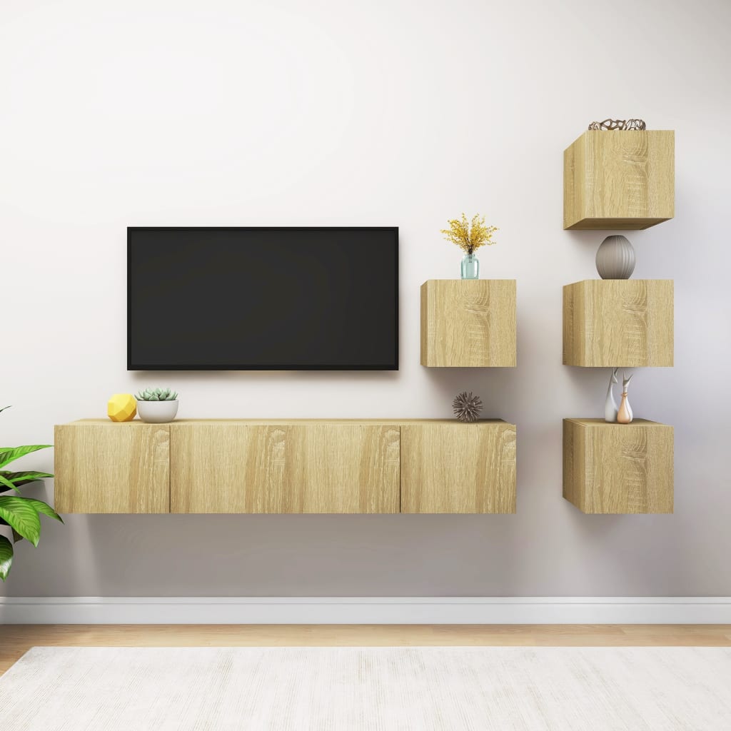 3079036 vidaXL 6 Piece TV Cabinet Set Sonoma Oak Engineered Wood (804492+801475x2)