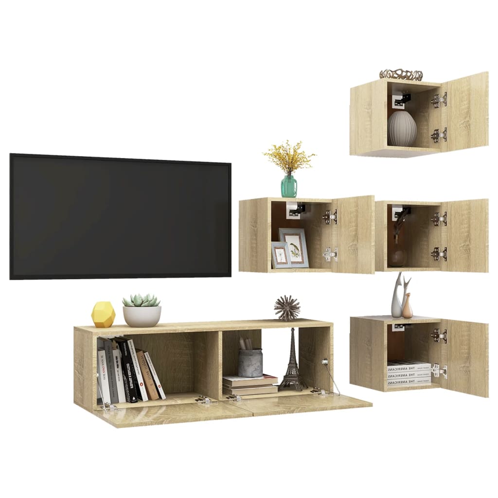 3079037 vidaXL 5 Piece TV Cabinet Set Sonoma Oak Engineered Wood (804492+801484)