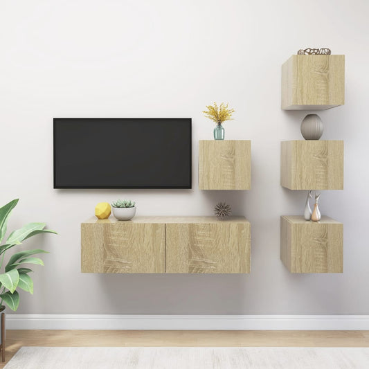 3079037 vidaXL 5 Piece TV Cabinet Set Sonoma Oak Engineered Wood (804492+801484)