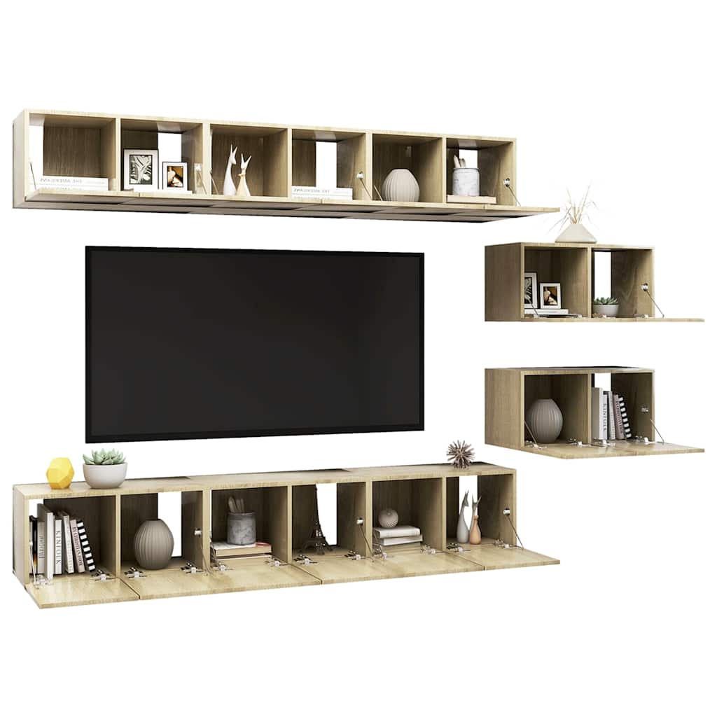 8 Piece Wall-mounted TV Cabinet Set Sonoma Oak Engineered Wood