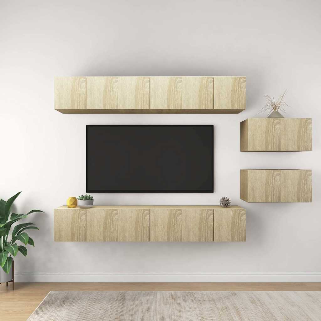 8 Piece Wall-mounted TV Cabinet Set Sonoma Oak Engineered Wood