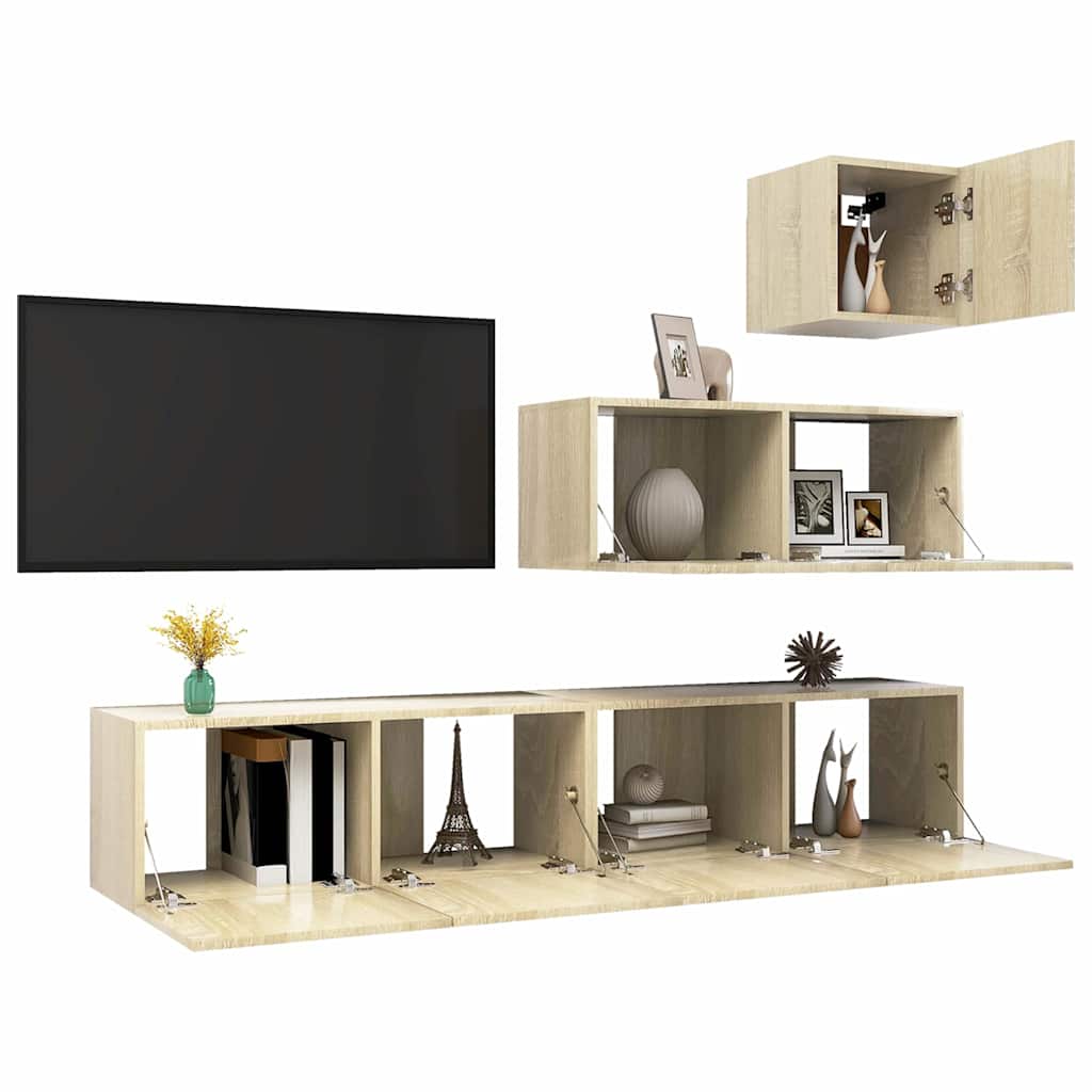 4 Piece TV Cabinet Set Sonoma Oak Engineered Wood