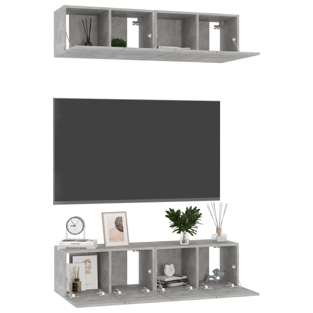 vidaXL TV Cabinets 4 pcs Concrete Grey 60x30x30 cm Engineered Wood