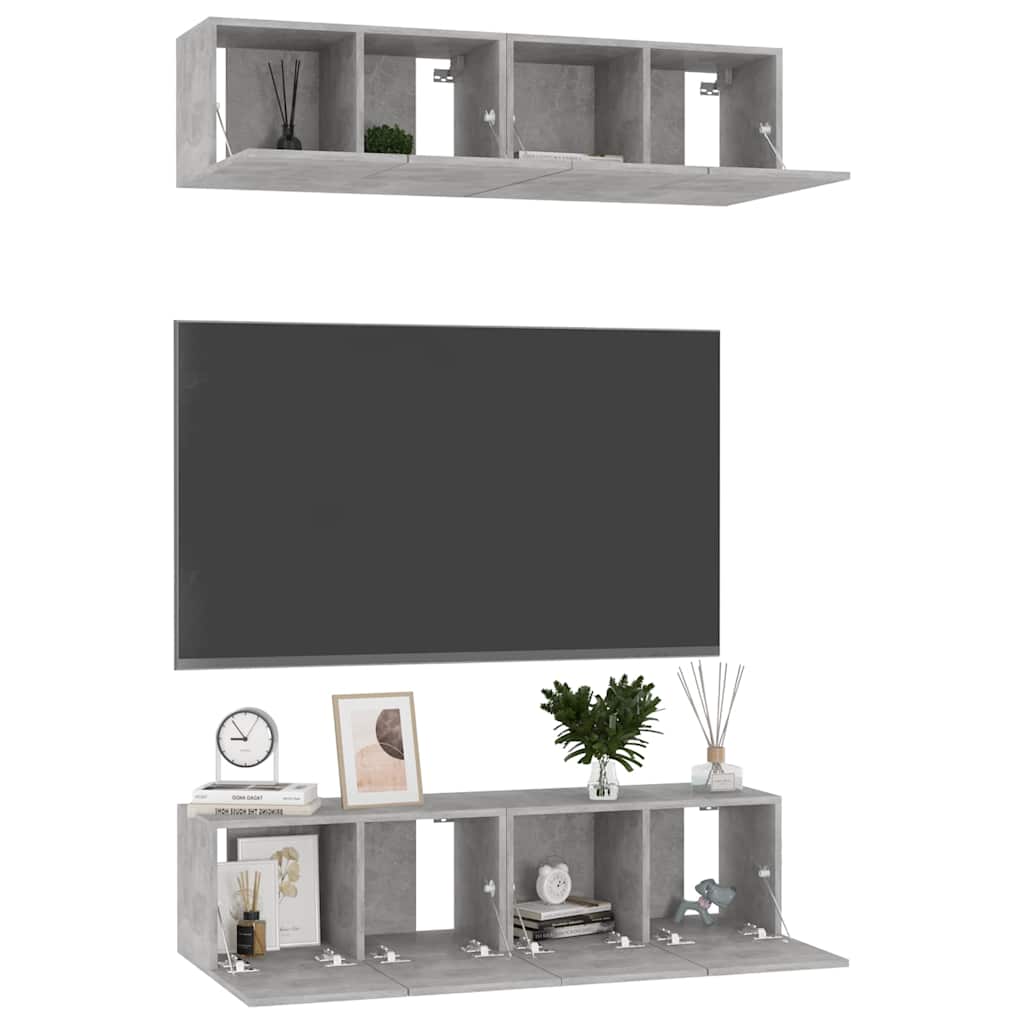 4 Piece TV Cabinet Set Concrete Grey 60x30x30 cm Engineered Wood