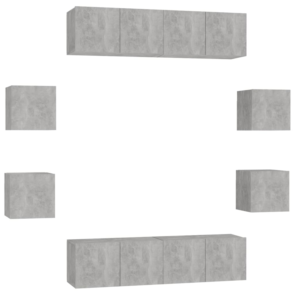 3079066 vidaXL 8 Piece TV Cabinet Set Concrete Grey Engineered Wood (2x804521+804495)