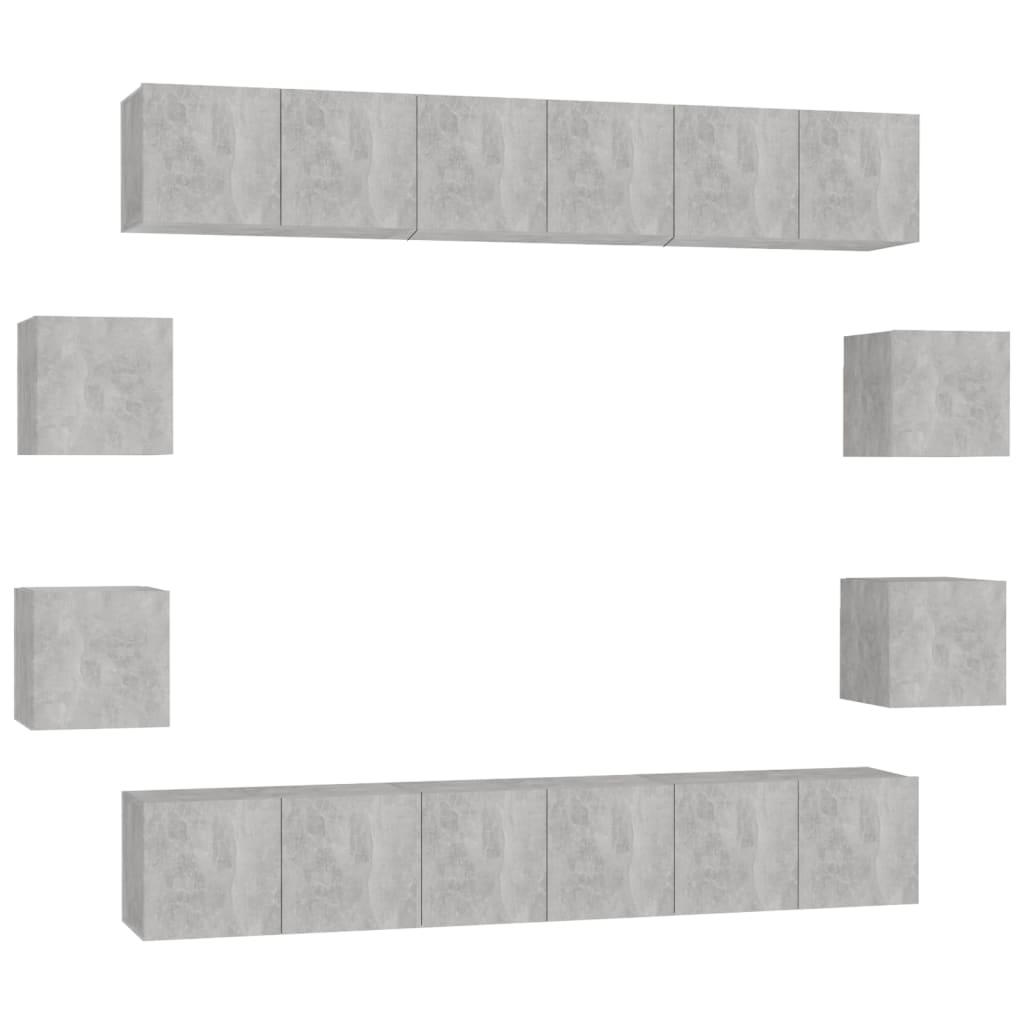 3079067 vidaXL 10 Piece TV Cabinet Set Concrete Grey Engineered Wood (2x804522+804495)