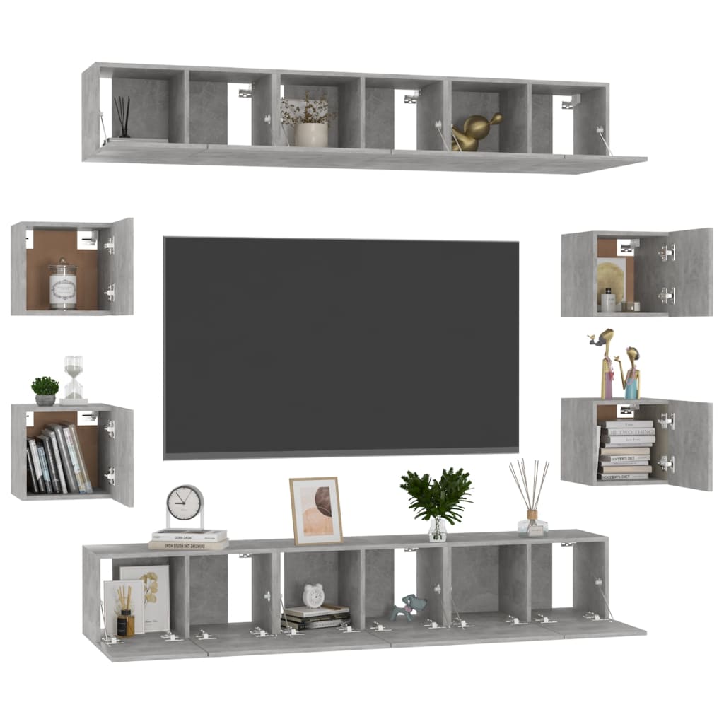 3079067 vidaXL 10 Piece TV Cabinet Set Concrete Grey Engineered Wood (2x804522+804495)
