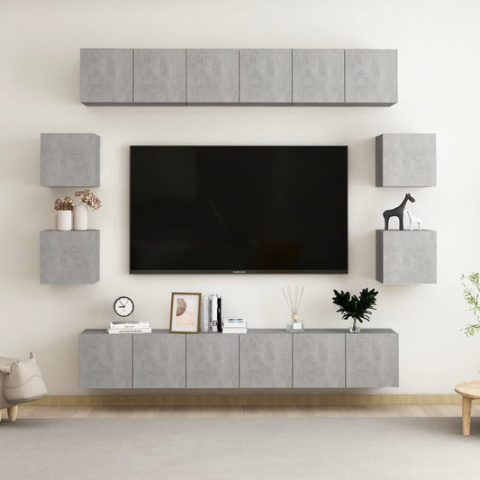 3079067 vidaXL 10 Piece TV Cabinet Set Concrete Grey Engineered Wood (2x804522+804495)